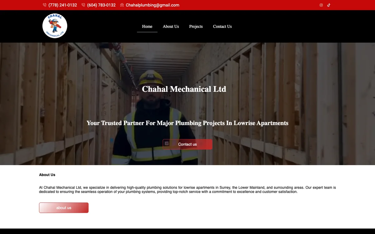 Plumbing and heating contractor website (chahalmechanicalltd.ca)