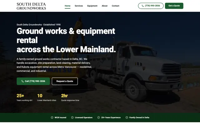 Groundworks & equipment rental website (southdeltagroundworks.com)