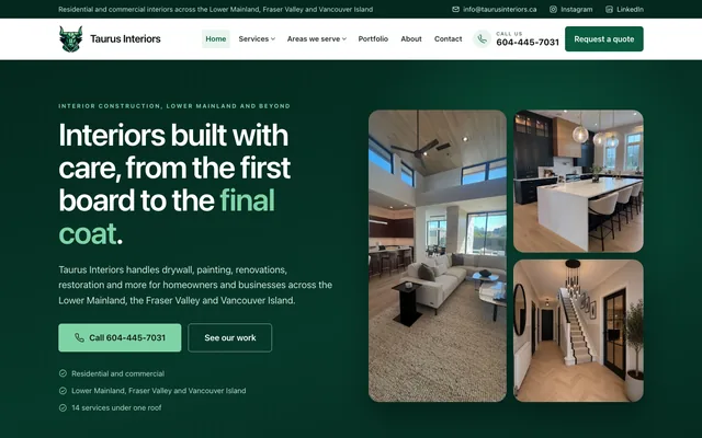 Drywall & interior renovation website (taurusinteriors.ca)